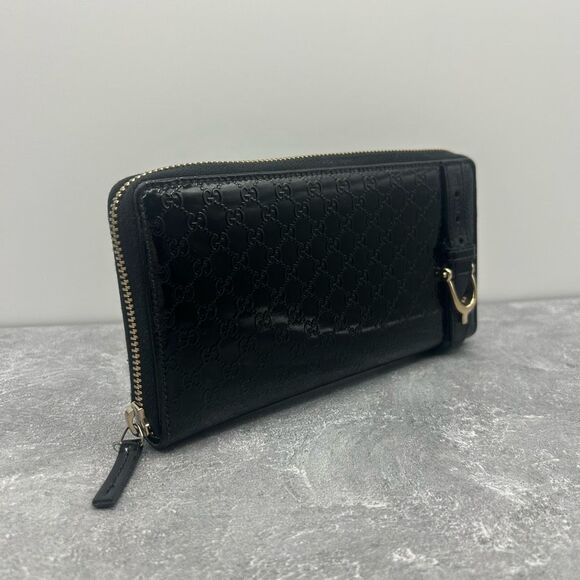GUCCI Micro Guccissima Black Patent Leather Zip Around Long Luxury Wallet - Picture 3 of 16